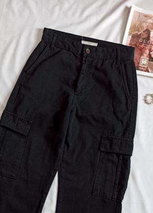 Чёрные прямые брюки/джинсы карго/трубы/с накладными карманами6 фото