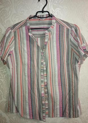 Стильная рубашка в полоску, лен, хлопок