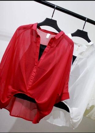 Комплект блуза блузка прозора + майка на бретелях шифон пряма базова оверсайз об‘ємна широка4 фото
