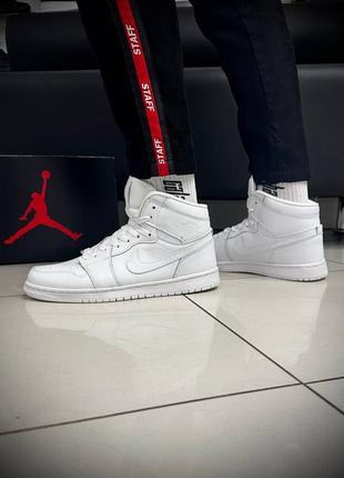 Мужские кроссовки найк белые высокие nike air jordan 1 white5 фото