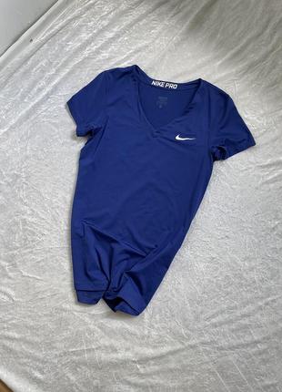 Nike pro оригінальна синя спортивна футболка з лого для залу, фітнесу, бігу2 фото