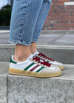 Женские кроссовки адидас adidas x gucci gazelle white green red