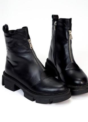 Молодежные женские классические ботинки кожаные черные деми на флисе3 фото