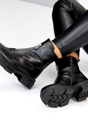 Молодежные женские классические ботинки кожаные черные деми на флисе2 фото