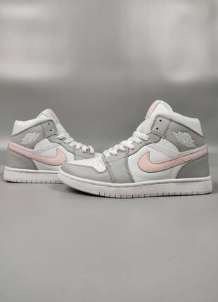 Кросівки nike air jordan 1 white grey pink