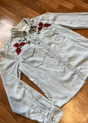 Рубашка, рубашка с вышивкой, вышиванка джинсовая topman s