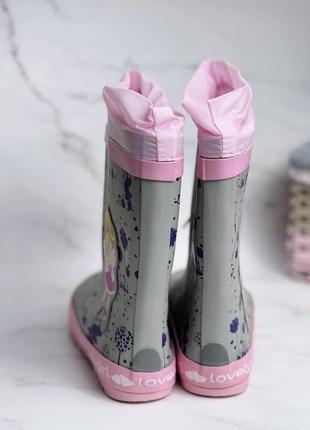 Резиновые сапоги ботинки серо-розовые детские4 фото
