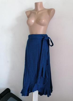 🇺🇦черно - синяя юбка в "гусиную лапку" на запах 🇺🇦спідниця довга асиметрична на запах1 фото