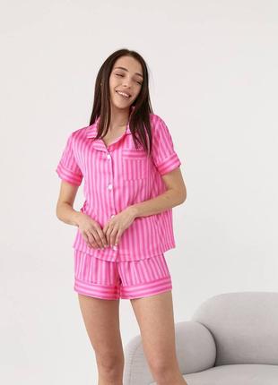 052/21 идеальная летняя пижама в полосатый принт на растяжимых пуговицах, шортах на завязках6 фото