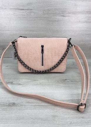 Женская сумочка кросс-боди пудрового цвета1 фото
