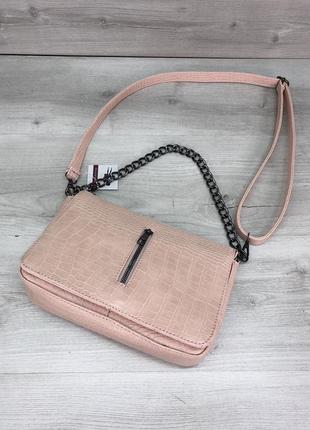 Женская сумочка кросс-боди пудрового цвета4 фото