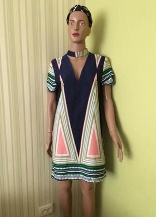 Стильне літнє міні плаття сукня батал з чокером з етнічними орнаментами s