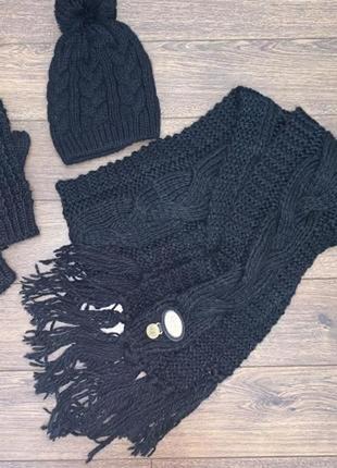 Черный форменный теплый комплект: шарф, шапка,рукавицы3 фото