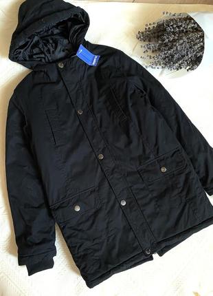 Куртка чорна подовжена підліткова куртка чорна з карманами на зиму чорна на хлопчика чорна куртка подовжена pepperts 146/10-11 p1 фото
