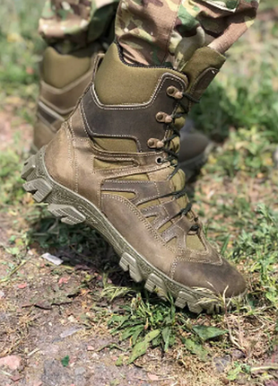 Берцы оливковые хаки демисезон кожа кордура