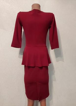 Бордовое платье в обтяжку, костюм на запах, годе3 фото