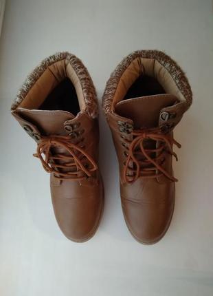 Стильные утепленные ботинки еврозима с вязаным отворотом карамельный 25 см3 фото