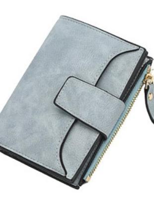 Стильний женский кошелек на молнии из искусственной кожи, серо-голубой