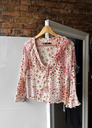 Zara women’s floral print long sleeve blouse жіноча блуза