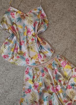 Пижама шелковая майка шорты домашний комплект атлас2 фото