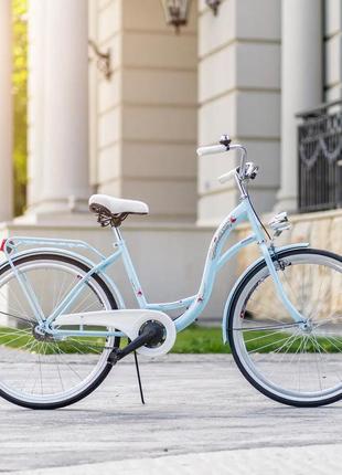 Велосипед жіночий міський vanessa 26 blue з кошиком4 фото