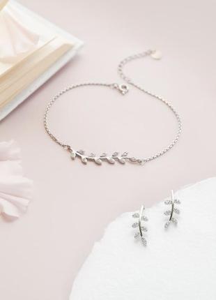 Срібний жіночий браслет гілочка  на тонкому ланцюжку1 фото