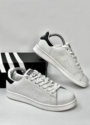 Мужские белые кроссовки adidas stan smith, мужские молодежные кроссовки, мужские белые кожаные кеды2 фото