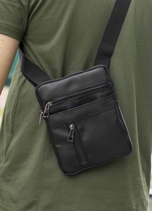 Чоловіча сумка планшетка через плече slim ras з екошкіри чорна на 8 відділень молодіжний месенджер барсетка