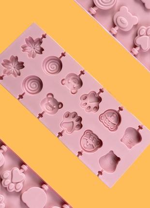Силиконовая форма для леденцов, конфет в форме животных animals (розовый)1 фото