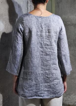 Сорочка льон блузка блуза лен льняная свободная крой серая удоиненная туника бохо5 фото