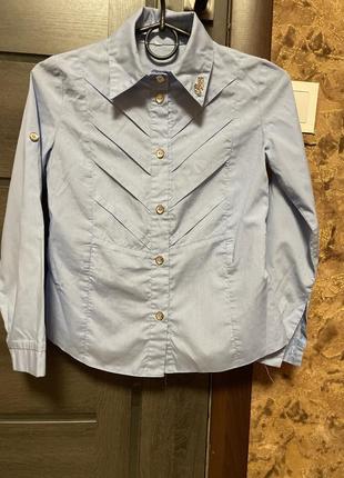 Рубашка школьная для девочки синяя голубая голубая голубая деловая с длинным рукавом