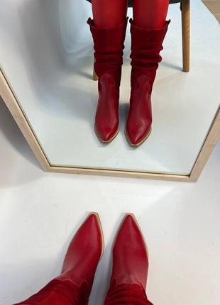 Екслюзивні чоботи казаки з натуральної італійської шкіри та замші жіночі7 фото