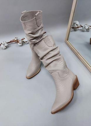 Екслюзивні чоботи казаки з натуральної італійської шкіри та замші жіночі10 фото