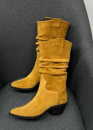 Екслюзивні чоботи казаки з натуральної італійської шкіри та замші жіночі