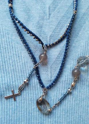 Комплект: ожерелье с браслетом и крестом, украшенное горным хрусталем, кристаллами сваровски.