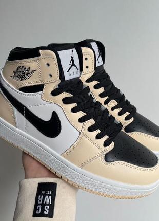 Женские кроссовки nike air jordan retro1 black beige#найк