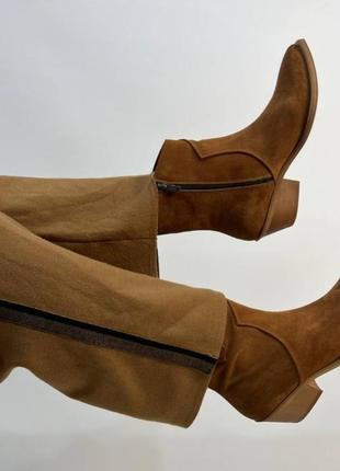 Екслюзивні черевики казаки з натуральної італійської шкіри та замші жіночі2 фото