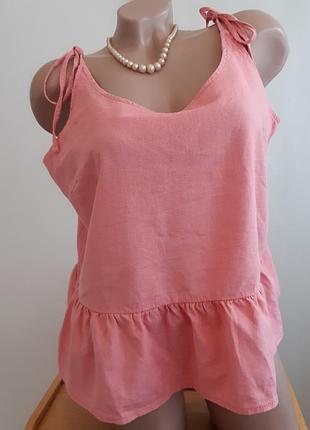 Льняная блуза майка топ на завязках с баской размер 14/16