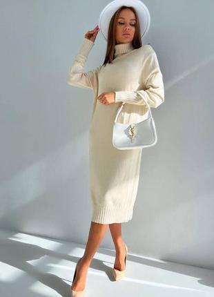 Сукня міді однонтонна вільного крою з коміром якісна стильна трендова бежевий сірий