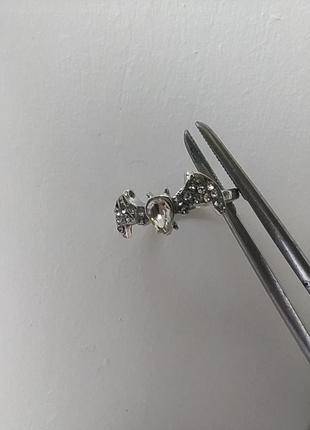Перстень кажан кільце каблучка із яскравими білими кристалами - колір срібло2 фото