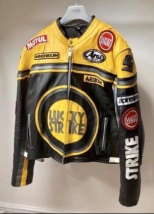 Винтажная кожаная мотоциклетная гоночная куртка 80х lucky strike