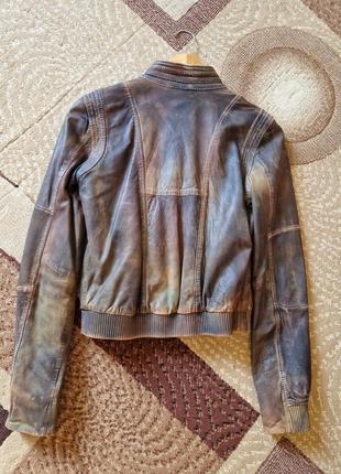 Натуральная кожаная куртка р.36 (s), цвет хаки6 фото