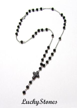 Мужские ожерелья с крестом, из камня агат, фурнитура из нержавеющей стали.2 фото