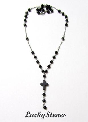 Мужские ожерелья с крестом, из камня агат, фурнитура из нержавеющей стали.3 фото
