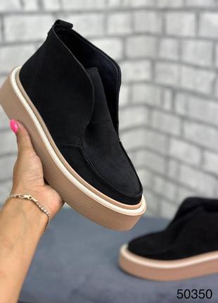 Короткие деми ботинки сапоги без утеплителя натуральная кожа замш