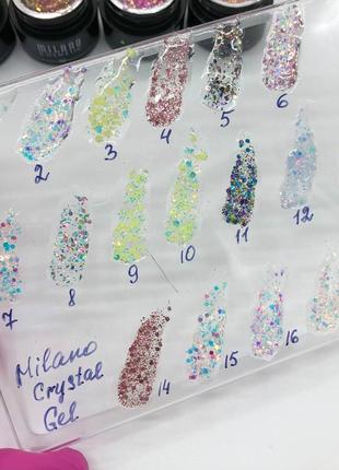 Декоративний гель-глітер для дизайну нігтів crystal gel milano2 фото
