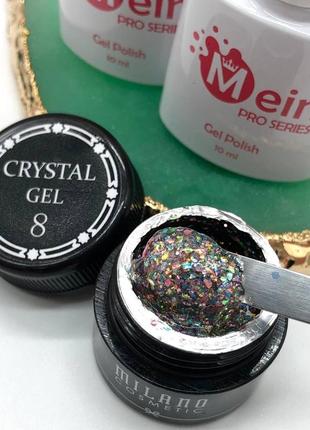 Декоративний гель-глітер для дизайну нігтів crystal gel milano8 фото