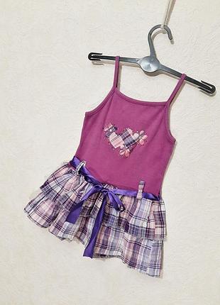 Sarem платье на бретельках без рукавов летнее сиреневое, низ в цветную клеточку на девочку 1,5-2года