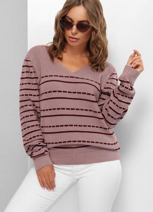 Жіночий легкий в'язаний светр у тонку смужку з вирізом джемпер