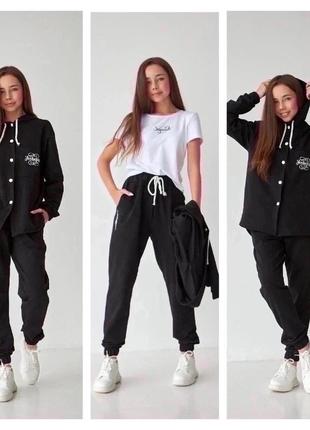 Крутой костюм тройка для девочки рубашка+футболка+брюки